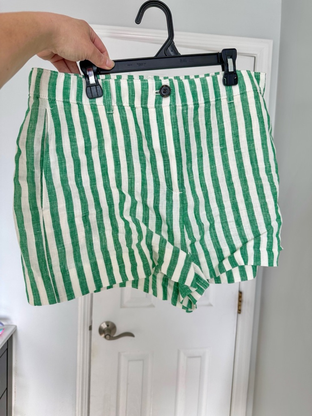 J. Crew Green & White Striped Harbor Linen Blend Women's Shorts